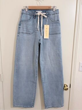Risen Light Blue Wide-Leg Jeans with Drawstring Waist 9/29